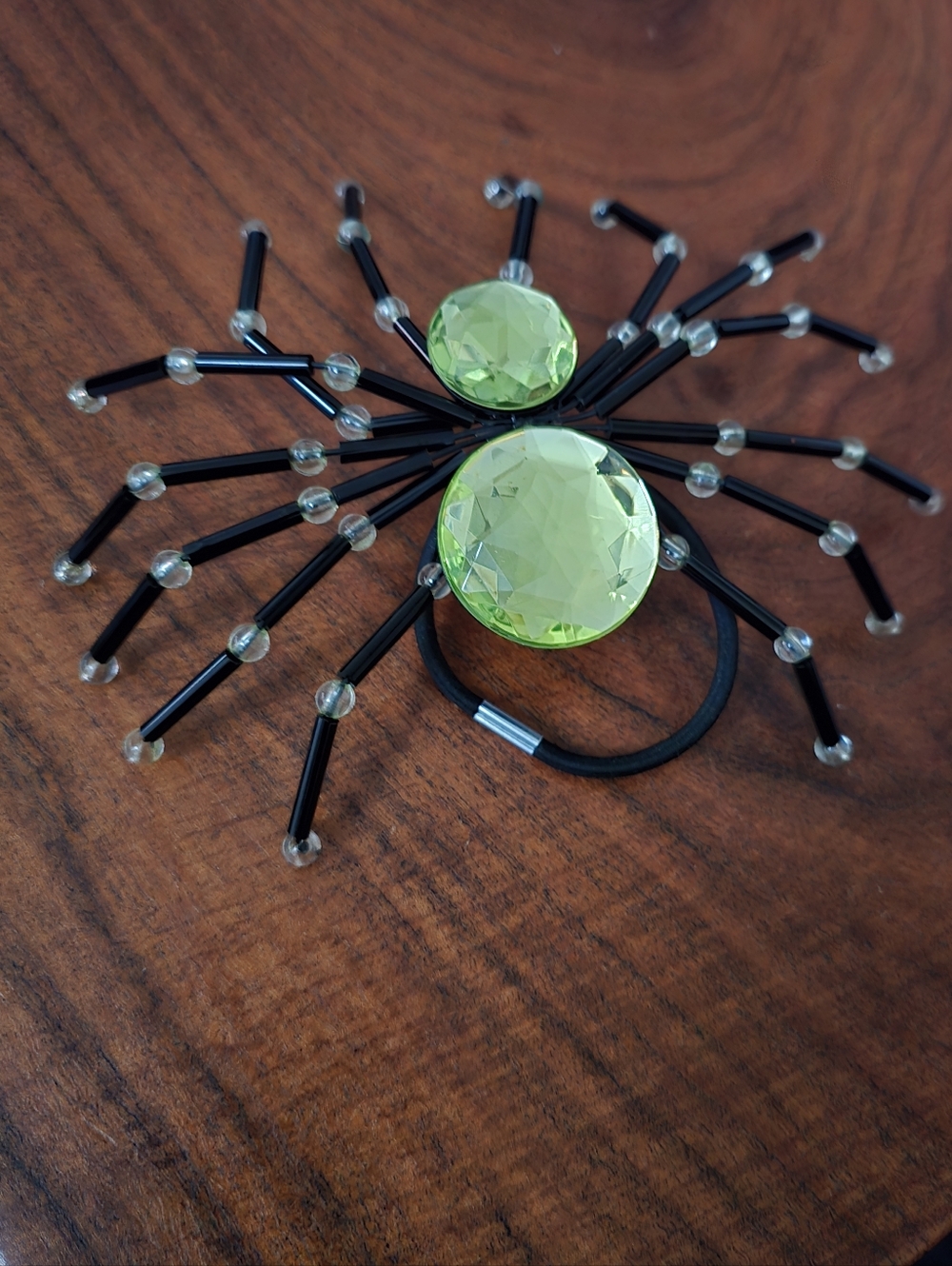 Gemstone Spider Hair Tie - Lime Green Crystal Accent. Green Rhinestone Spider